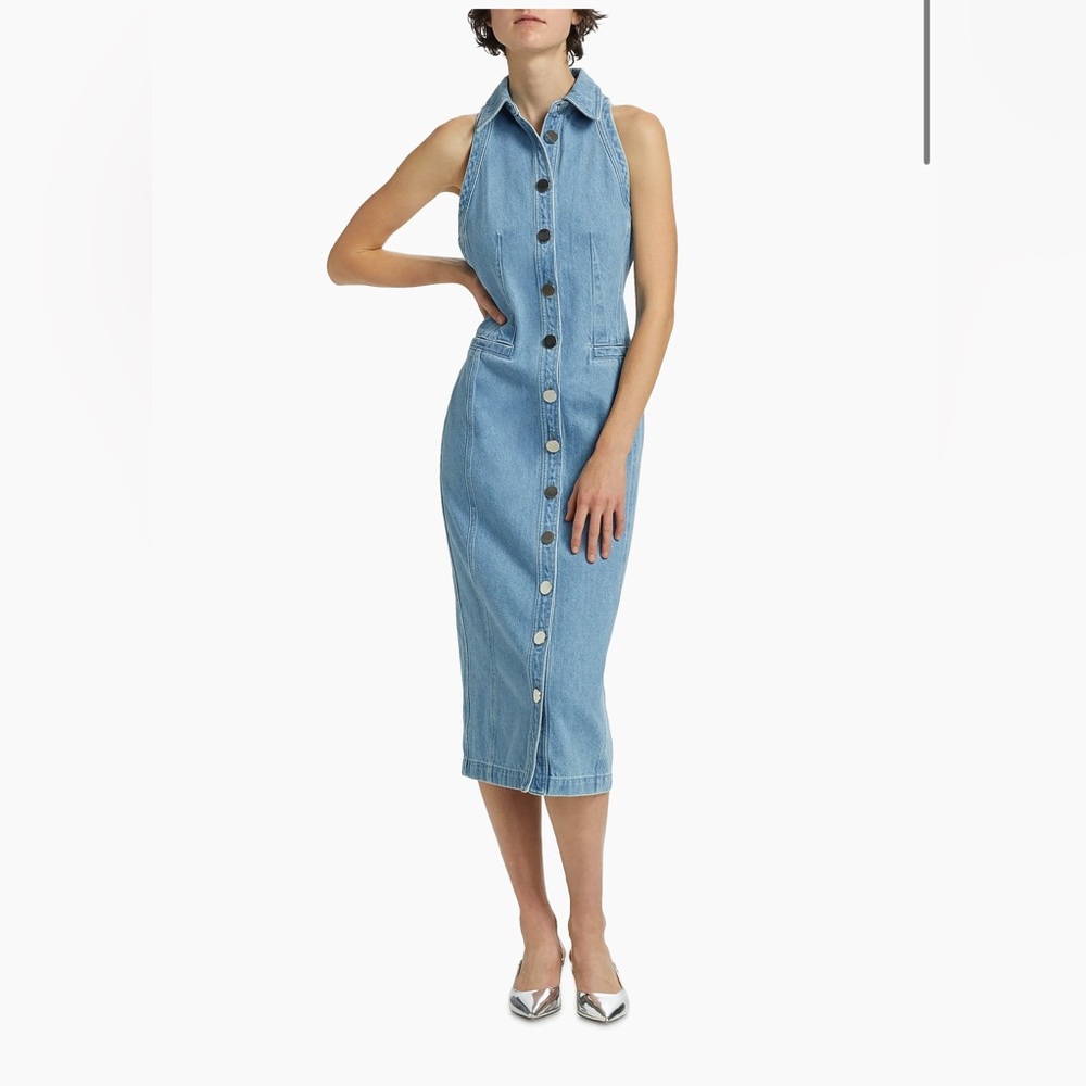 TOCCIN Palmer Washed-Denim Button-Front Midi-Dress in Light Wash - Picture 5 of 10